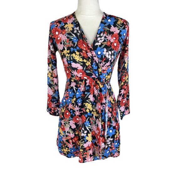 Revolve RESA Iris Bow Floral Surplice Mini Dress V-Neck Long Sleeve Size XS - Picture 2 of 7